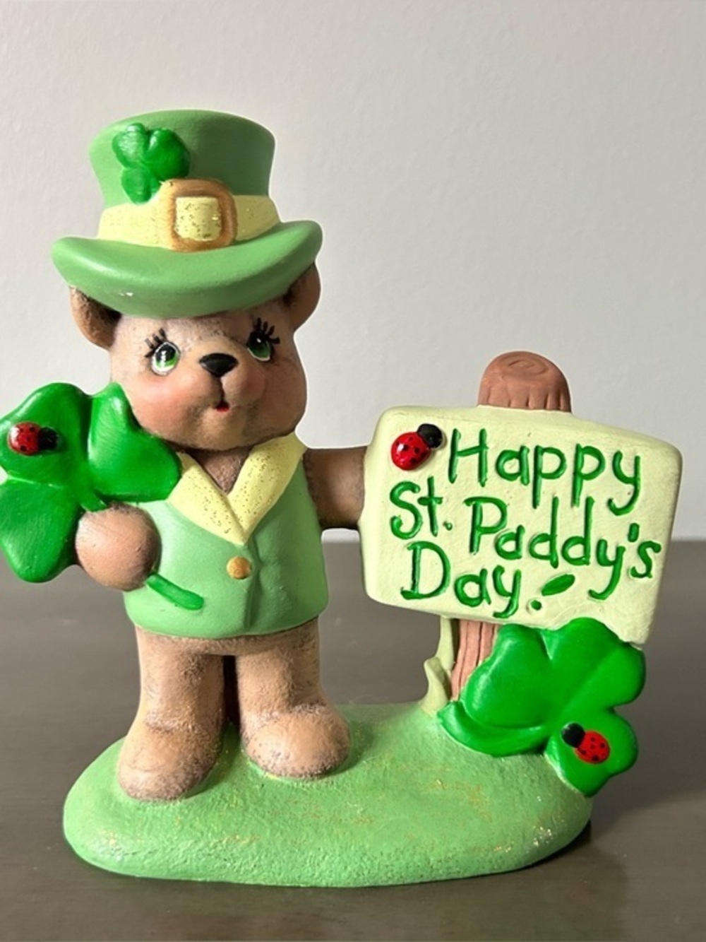 Painted Clay Magic 2480 Ceramic Happy St, Paddy’s Day Bear